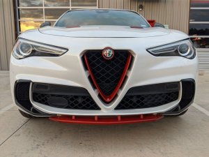 Alfa Romeo Stelvio Front V Shield Grill Frame + Emblem Frame Kit - Carbon Fiber - QV Model - Red Candy Alfa Romeo Stelvio Front V Shield Grill Frame + Emblem Frame Kit - Carbon Fiber - QV Model - Red Candy